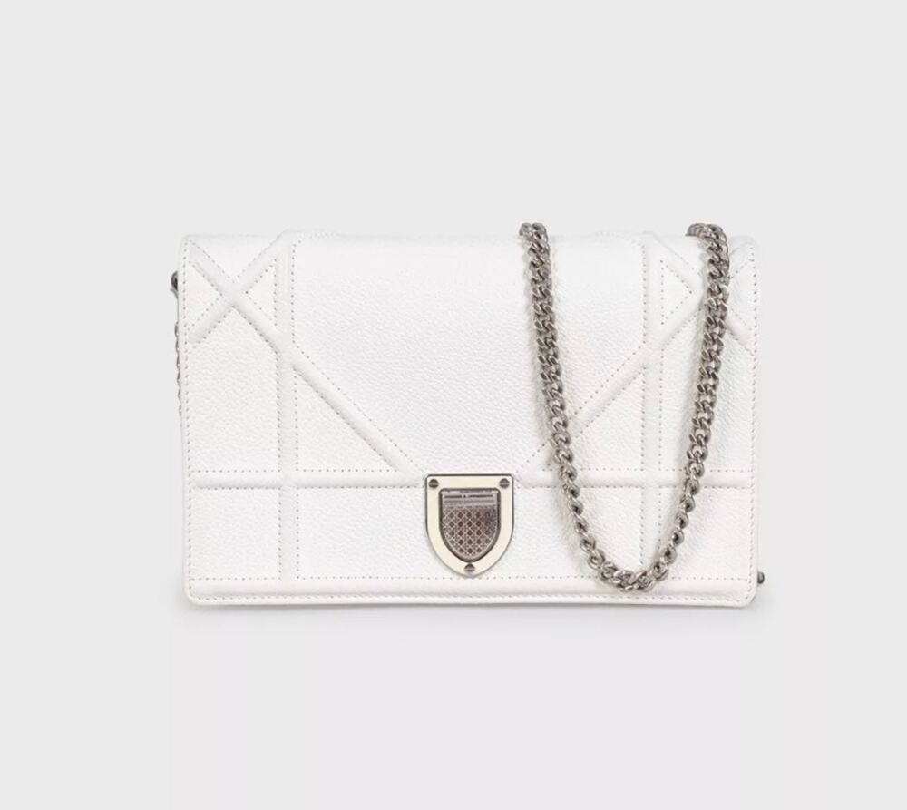 Diorama White Leather Chain Crossbody Wallet